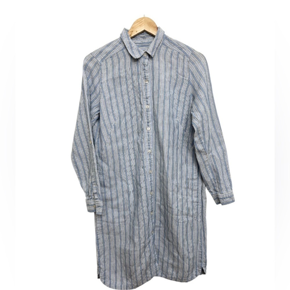 J.‎ Jill Love Linen Light Blue White Striped Button Down Long Sleeve Dress Sz Sm